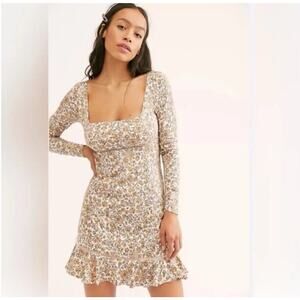 Free People Women’s Boheme Long Sleeve Mini Dress Size 8 Yellow Floral